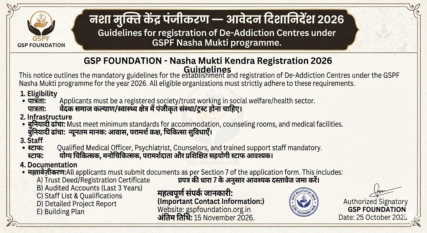 Nasha Mukti Kendra Registration — Application Guidelines 2026